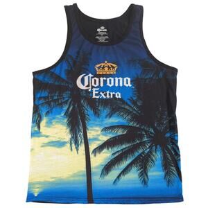 Corona Extra Beer Tank Top Mens Small S16 Palm Tree Beach All Over Print Poly